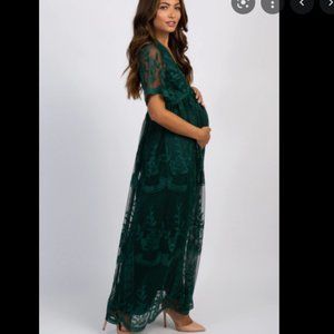 Pink Blush Lace Maternity Maxi Dress